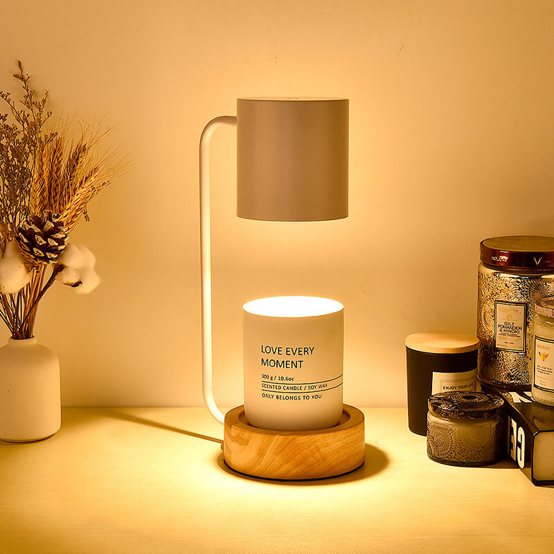 Ember Candle Warmer Lamp | Dimmable Wax Melter with Wood Base – Flameless Jar Candle Warmer