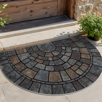 Semi Circle Door Mat | Non-Slip Mosaic Stone Pattern Entry Rug – Indoor Outdoor Front Door