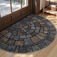 Semi Circle Door Mat | Non-Slip Mosaic Stone Pattern Entry Rug – Indoor Outdoor Front Door