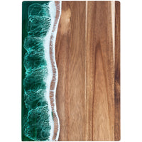 Resin Cutting Board | Acacia Wood Serving Board with Ocean Wave Design – Food Safe Cheese Board