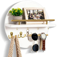 Wall Mounted Key Holder | Round Wood Key Rack with Hooks – Entryway Organizer