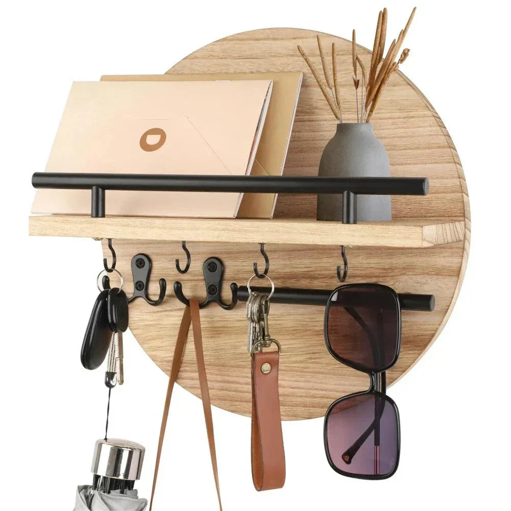 Round Wooden Key Holder | Eco-Friendly Wall Organizer