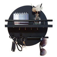 Wall Mounted Key Holder | Round Wood Key Rack with Hooks – Entryway Organizer