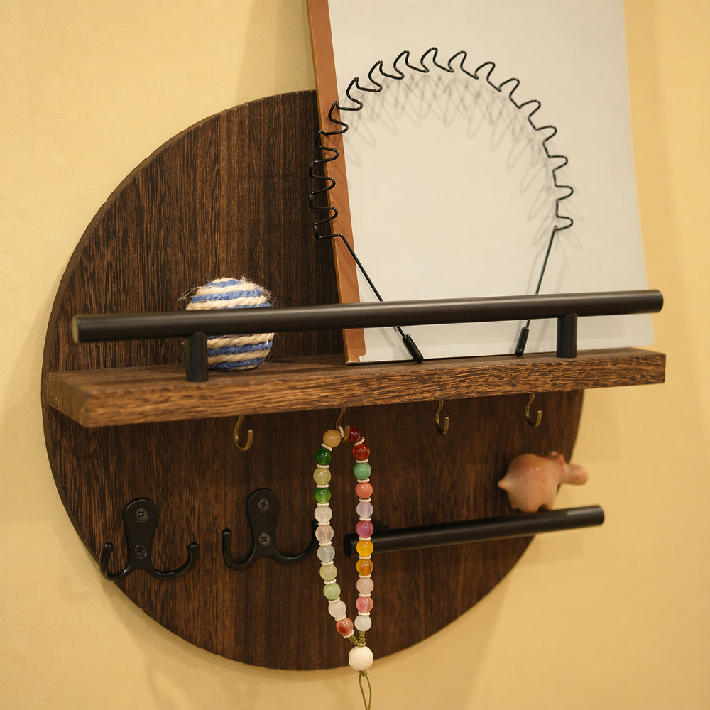 Round Wooden Key Holder | Eco-Friendly Wall Organizer