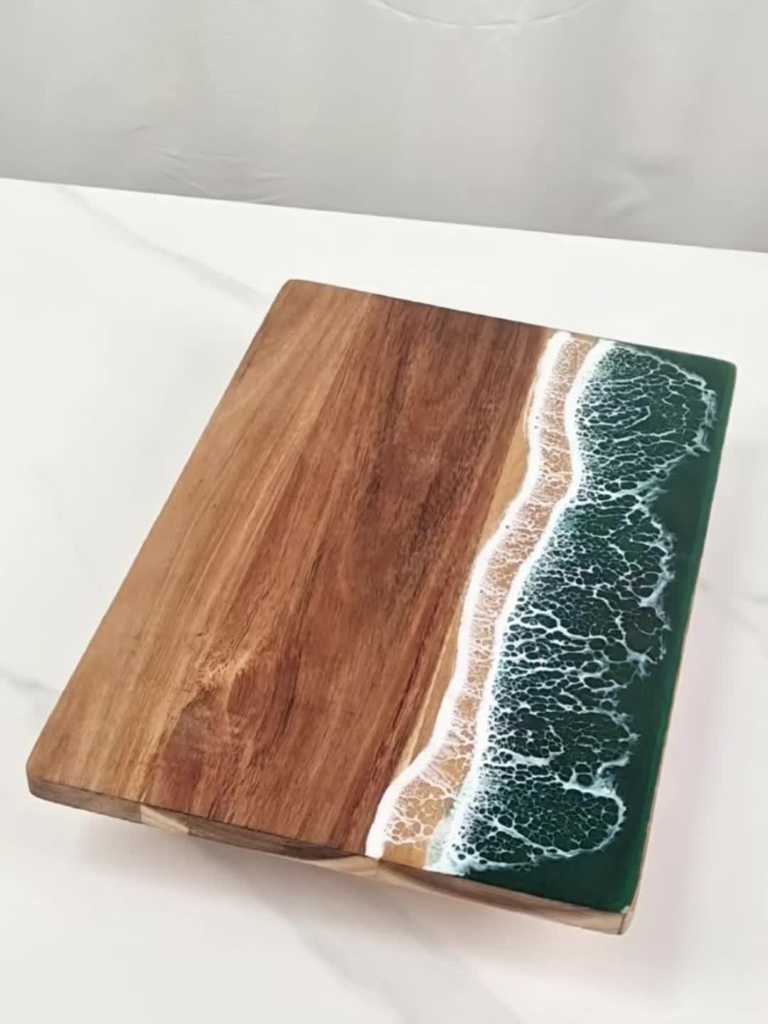Wave Resin Cutting Board | Ocean-Inspired Acacia Wood Serving & Cheese Board