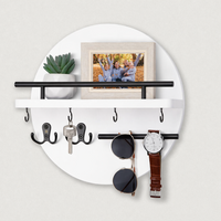 Wall Mounted Key Holder | Round Wood Key Rack with Hooks – Entryway Organizer